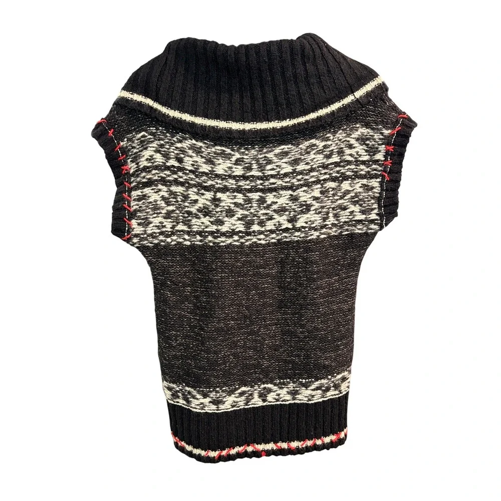 Free People Black Knit Cowl Neck Sweater‎ Vest Womens Small Fair Isle Boho Top